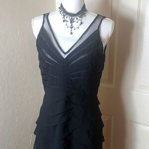 Black sleeveless layered sheath dress